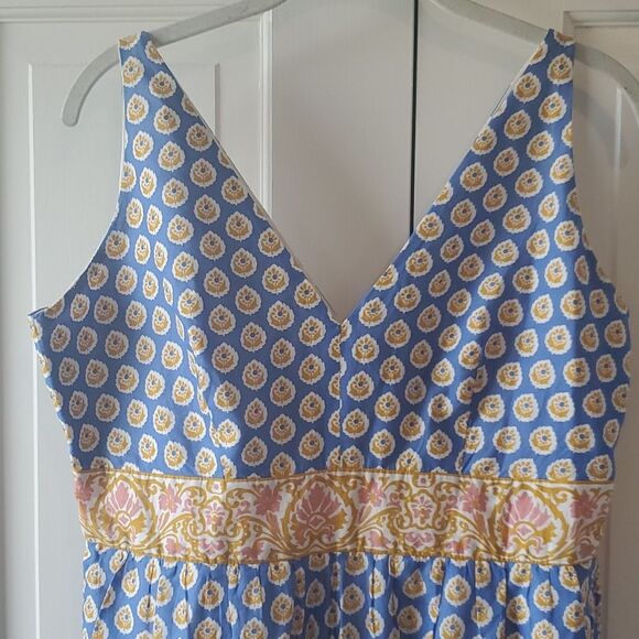 J. Crew Point Sur Blue Yellow Tiered Floral Maxi Dress Peasant Long Boho Altered - Picture 2 of 16